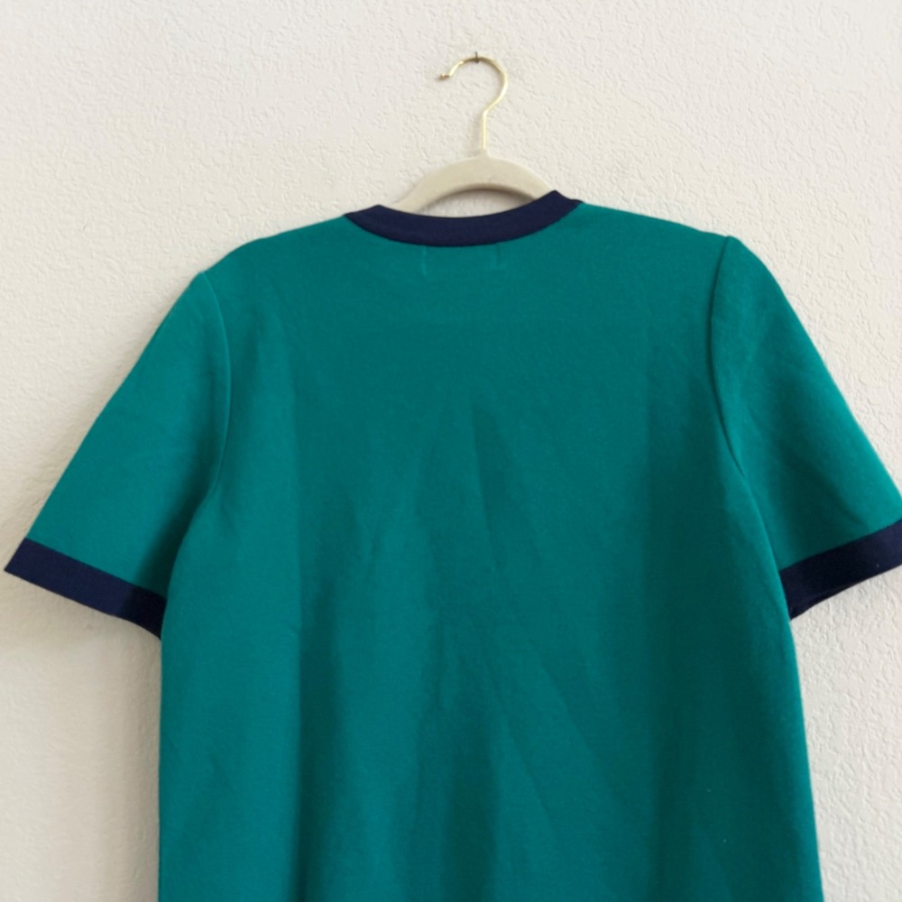 Yves Saint Laurent Vintage Knit Top Green Navy Blue Shoulder Button Short Sleeve - Picture 7 of 9
